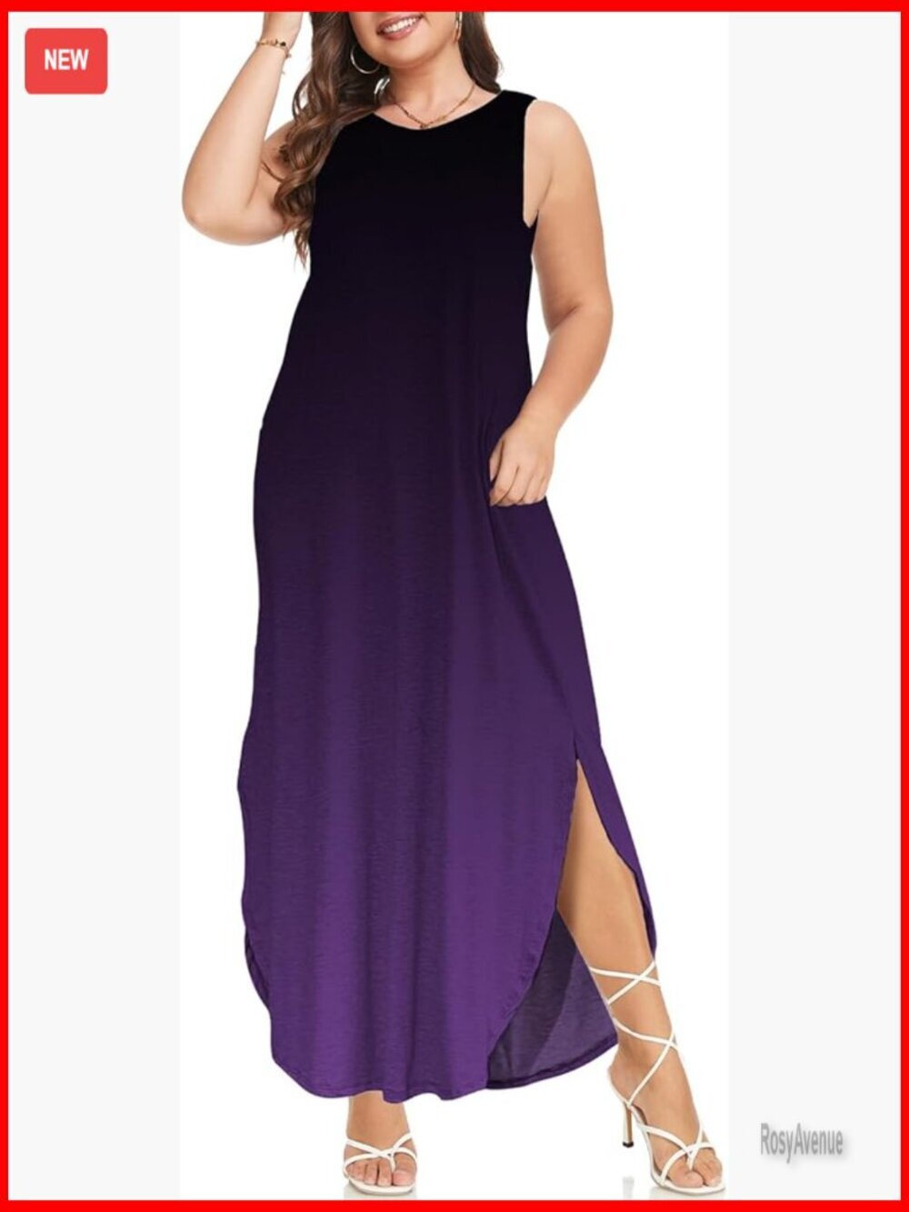 Plus Size Sleeveless Maxi Dress with Pockets, Loose Fit Summer Beach Dress